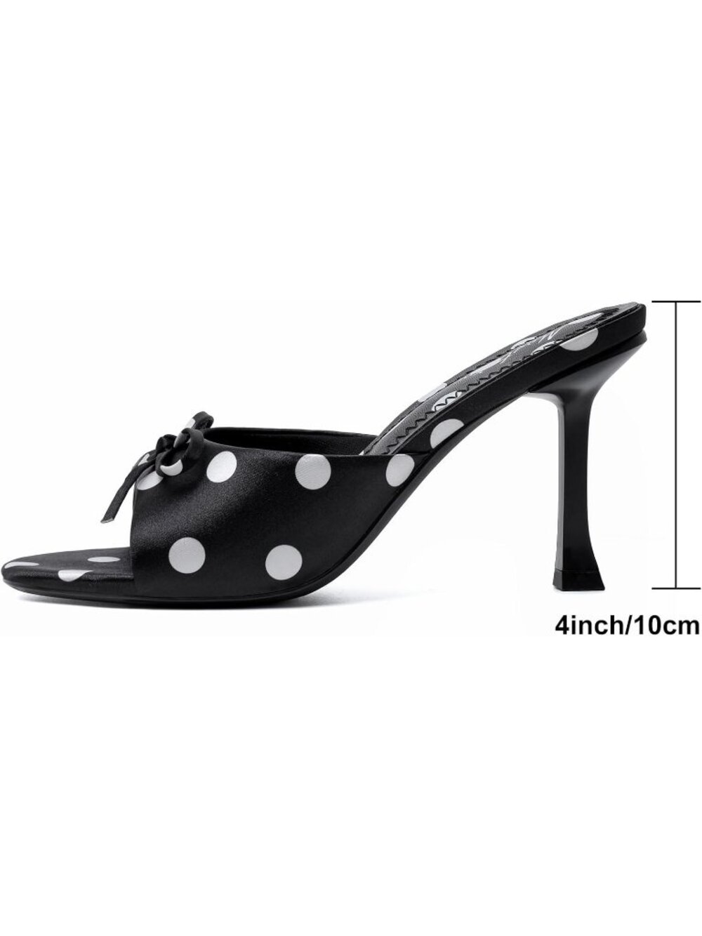 Women's Round Toe Heels With Bow Mule Polka Dot Slip on Stiletto Backless Sandal - Picture 4 of 6